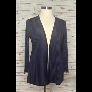 Exclusively Misook lightweight V-neck striped open cardigan sweater Size L